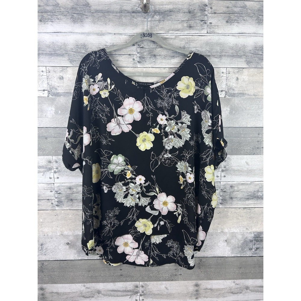 Chris & Carol Women's 1X Short Sleeve Floral Blouse